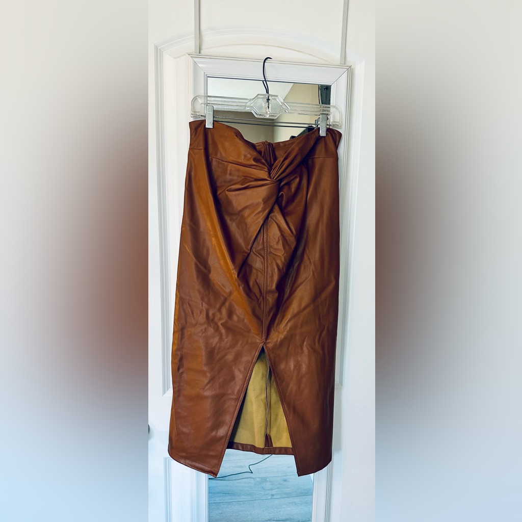 Faux Leather Stretch Twist Front Skirt